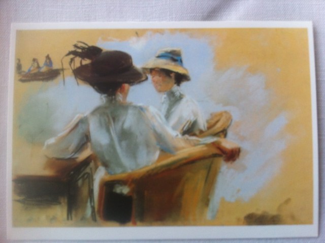 Max Liebermann, Zwei Damen am Wasser (Studie zum Gemälde "Abend am Uhlenhorster Fährhaus"), 1910. Foto von einer Kunstpostkarte: nw2013